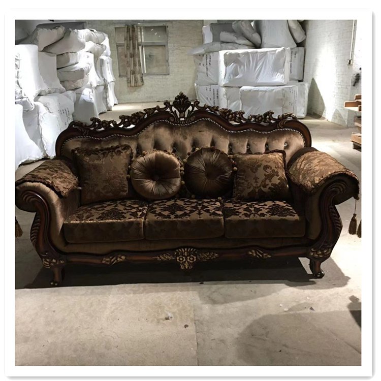 European style solid wood carved fabric living room sofa American fabric sofa 123 combined luxury furniture