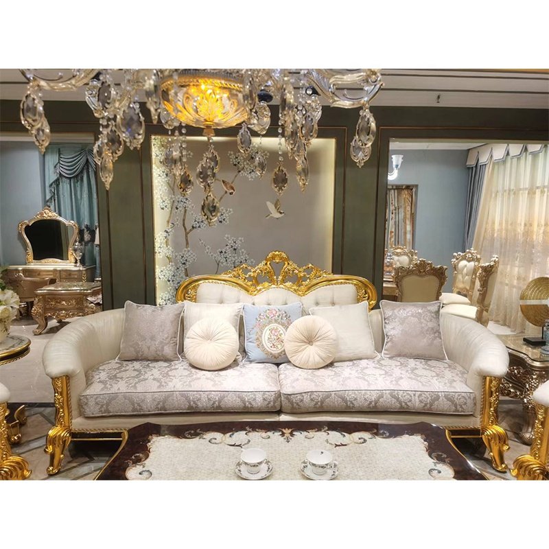 European style royal vintage classic sofa furniture luxury carved solid wood living room sofa