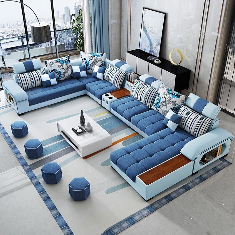 Home furniture hot sale new arrival adult sectional corner 7 seater U shape latex fabric modern living room sofas manufacturer