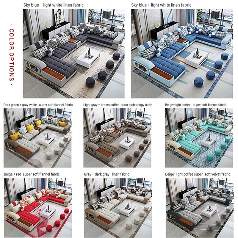 Home furniture hot sale new arrival adult sectional corner 7 seater U shape latex fabric modern living room sofas manufacturer