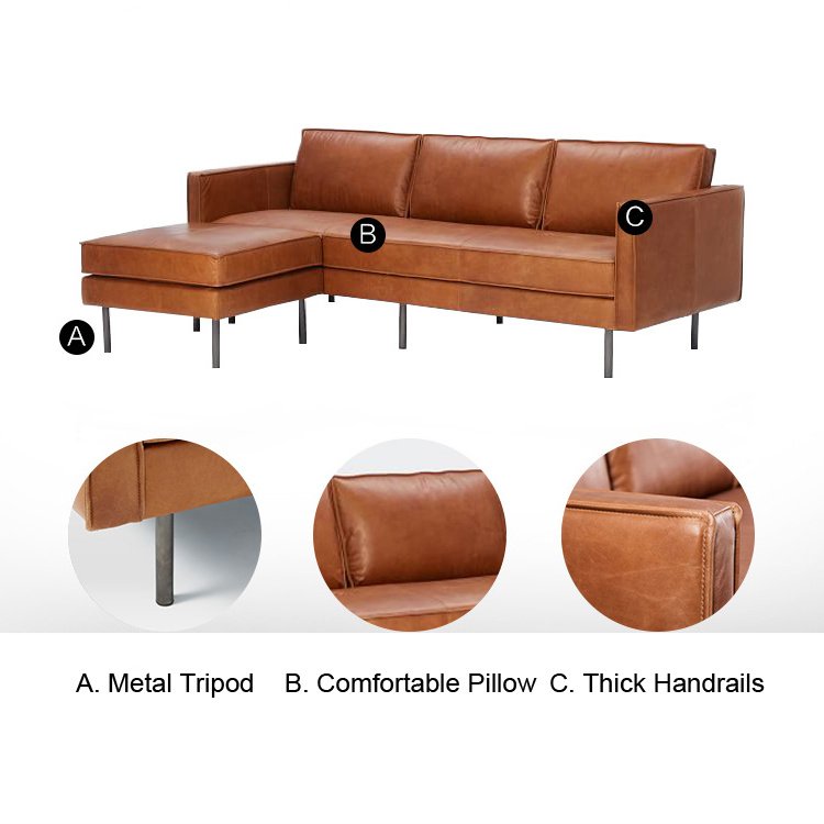 High Quality L Shape Modern Sectional 3 Seater Living Room Italian Style Luxury Genuine Leather Corner Sofa Set