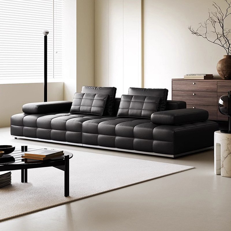 High Quality Lawrence Sofa Leather Sofa Small Unit Black Three Or Four Seat Straight Row Leather Living Room Sofa