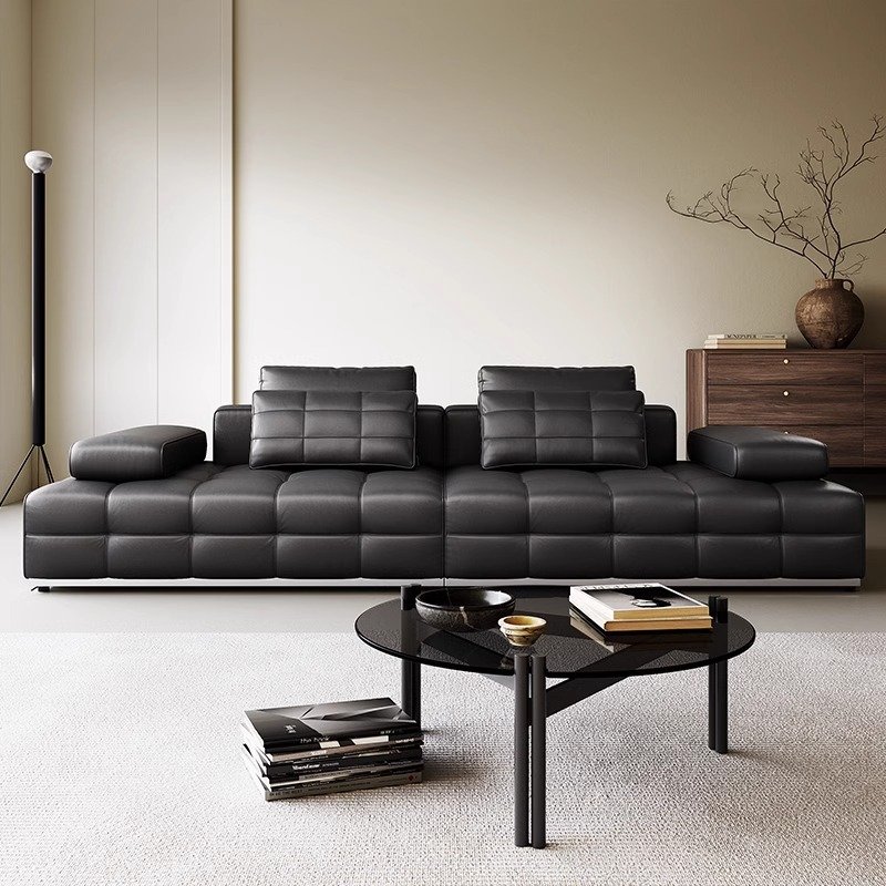 High Quality Lawrence Sofa Leather Sofa Small Unit Black Three Or Four Seat Straight Row Leather Living Room Sofa