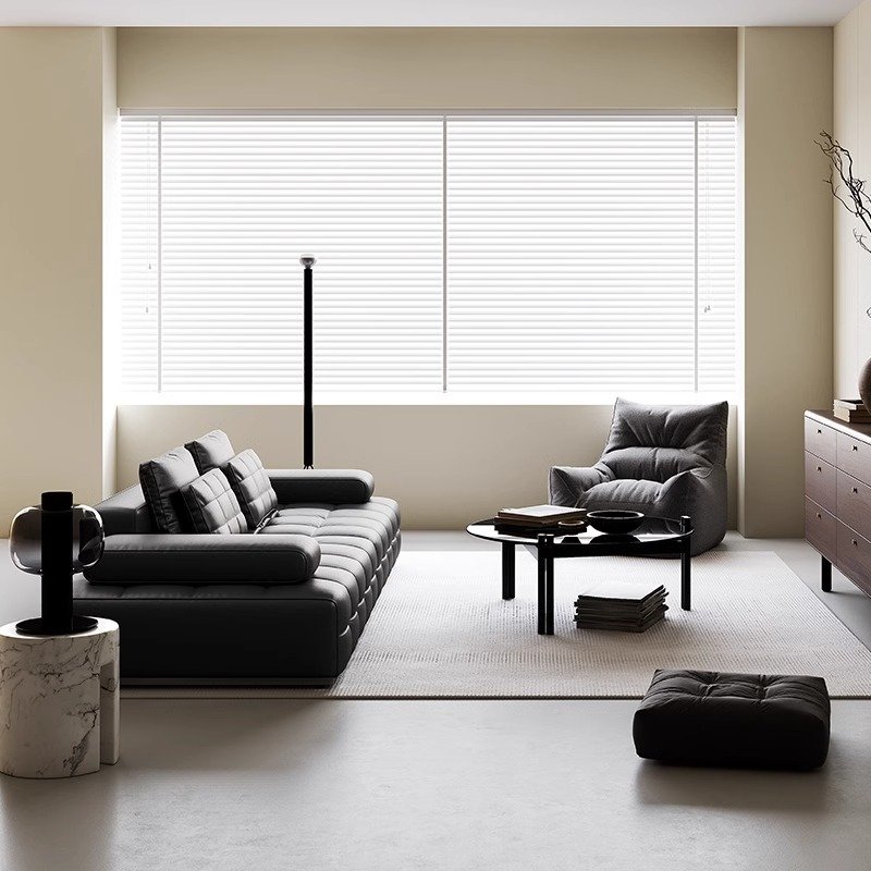 High Quality Lawrence Sofa Leather Sofa Small Unit Black Three Or Four Seat Straight Row Leather Living Room Sofa