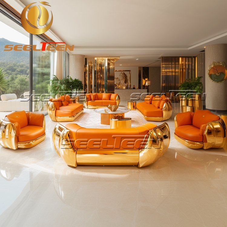 Living Room Furniture I-Shaped Leather Stainless Steel Base Indoor Furniture Set Living Room Sofas Of Modern Luxury Sofas