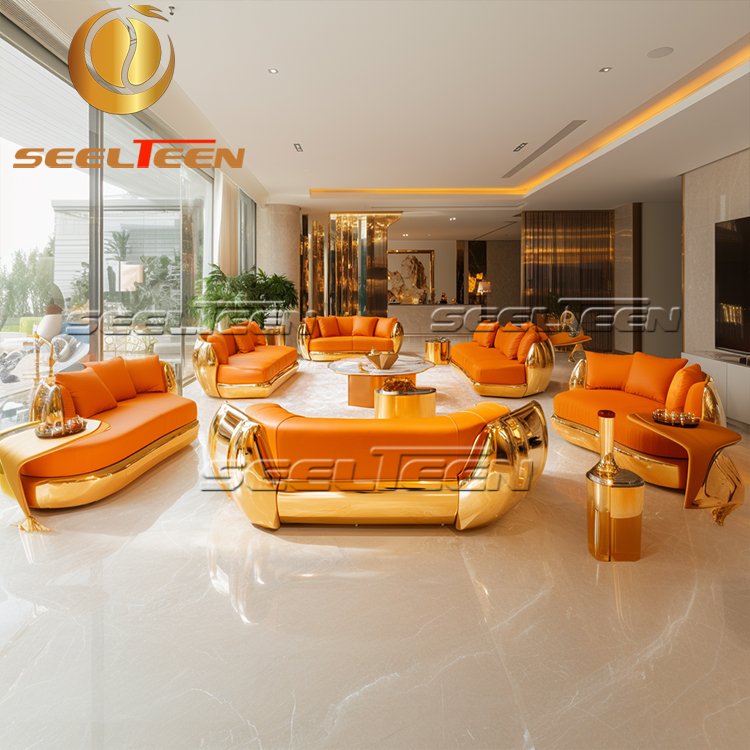 Living Room Furniture I-Shaped Leather Stainless Steel Base Indoor Furniture Set Living Room Sofas Of Modern Luxury Sofas