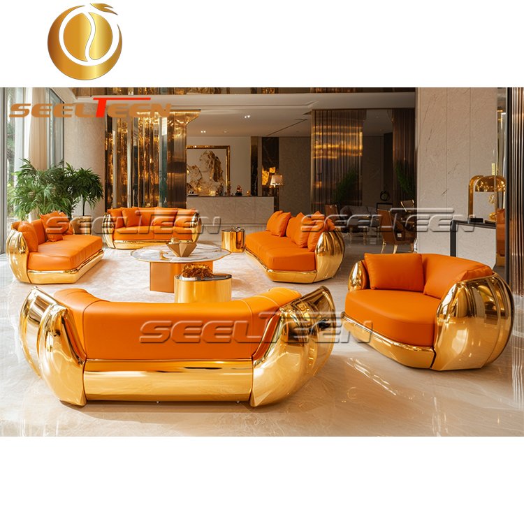 Living Room Furniture I-Shaped Leather Stainless Steel Base Indoor Furniture Set Living Room Sofas Of Modern Luxury Sofas