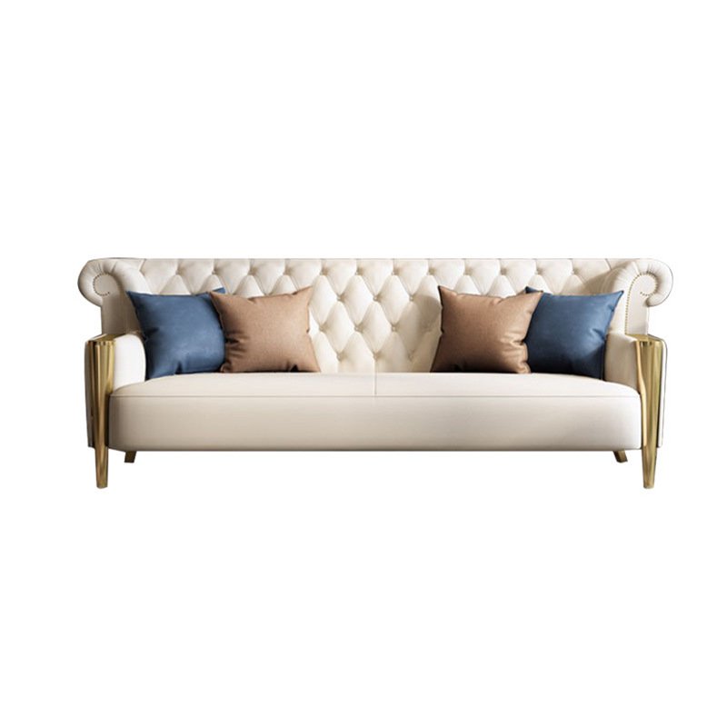Solid Wood Stainless Steel Titanium Edge Sponge Rebound Leather L-Shape Living Room Sofa Set Sofas for Home Furniture