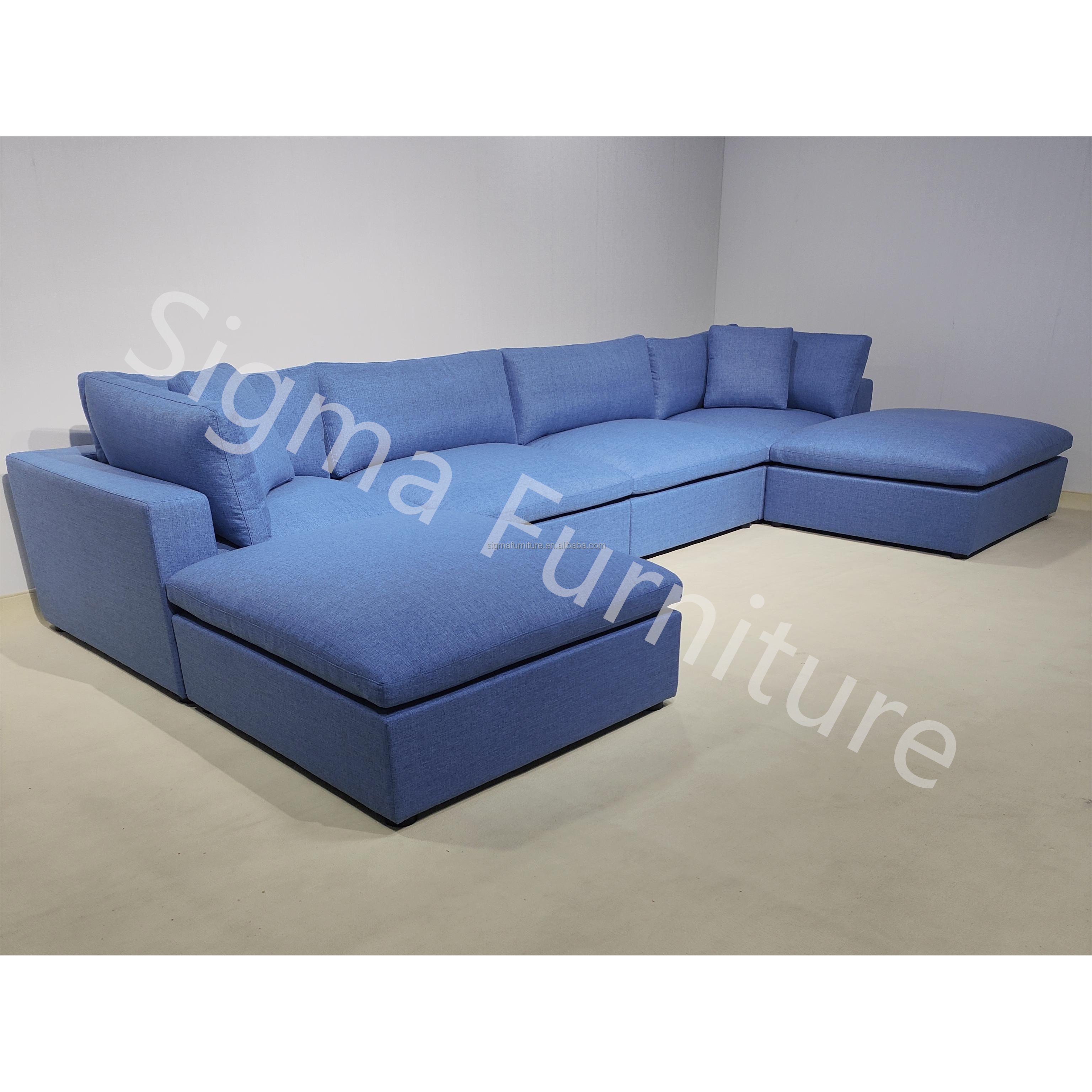 Wholesale factory modern L U shape sectional fabric couch living room sofa