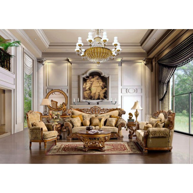 French Luxury Style Solid Mahogany Wood Antique Living Room European Design Luxury Carving Sectional Leisure Sofa Set Furniture