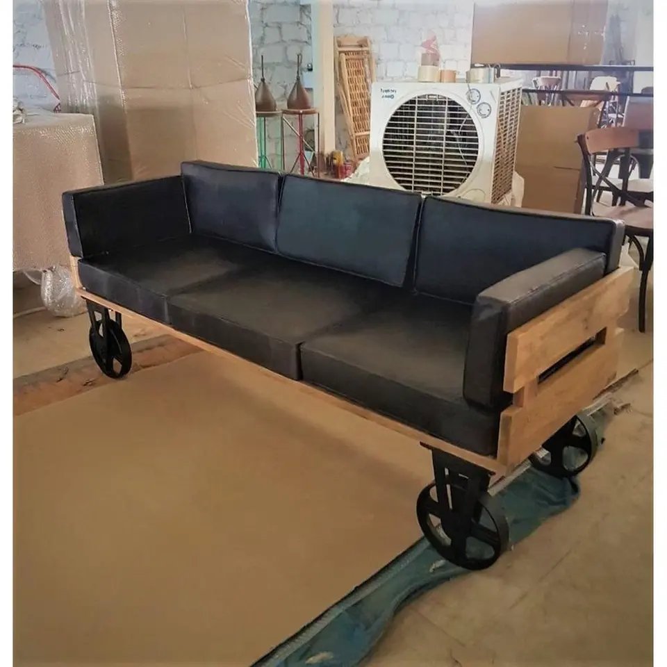 Custom Design Three Seater Sofa Bed Home Furniture Customised Color Wooden Living Room Sofas with Genuine Leather seat for Sale