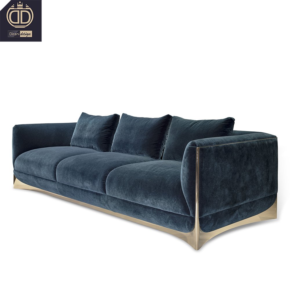 high quality very comfortable sofa set furniture luxury modern fabric velvet dark blue sofa