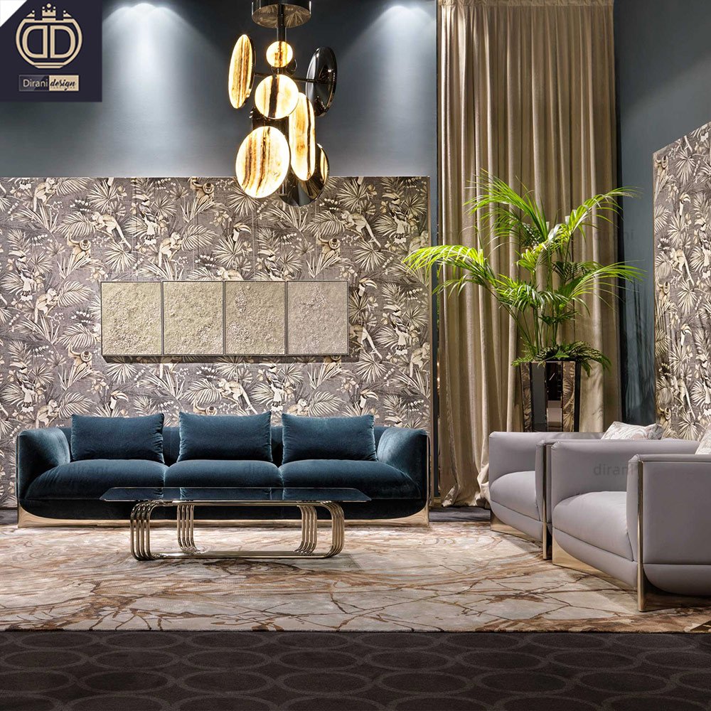 high quality very comfortable sofa set furniture luxury modern fabric velvet dark blue sofa