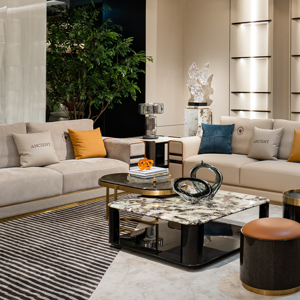 ANCIENT Italian Light Luxury Leather Sofa Modern High-end Living Room Original Three Seat Wooden Sofa living room sofas