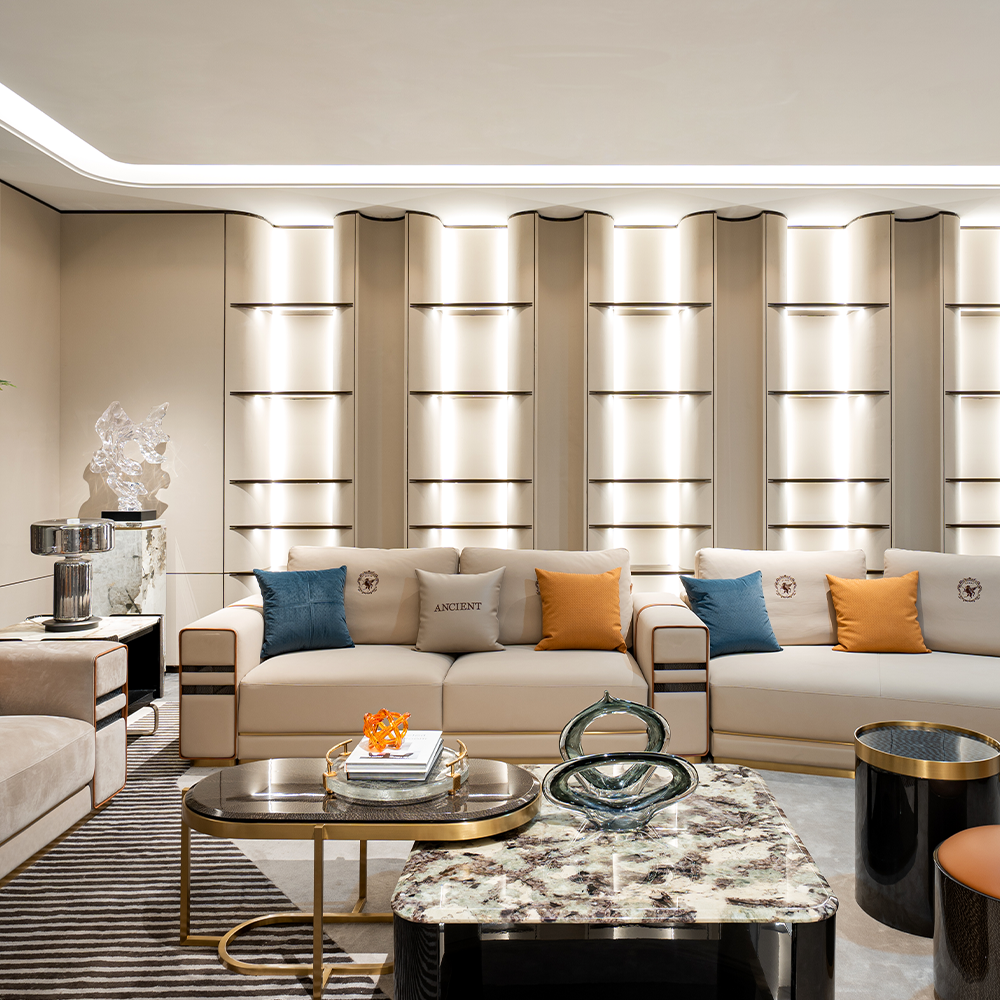 ANCIENT Italian Light Luxury Leather Sofa Modern High-end Living Room Original Three Seat Wooden Sofa living room sofas