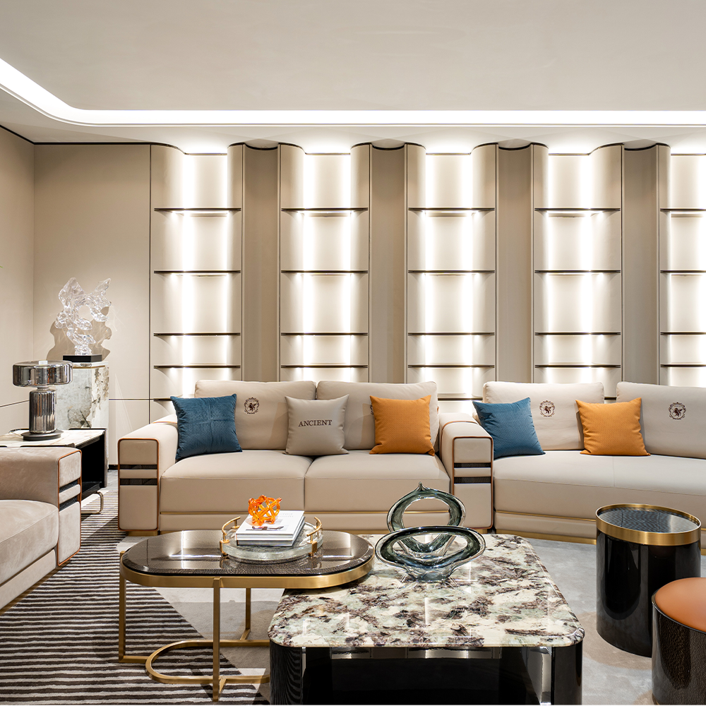 ANCIENT Italian Light Luxury Leather Sofa Modern High-end Living Room Original Three Seat Wooden Sofa living room sofas