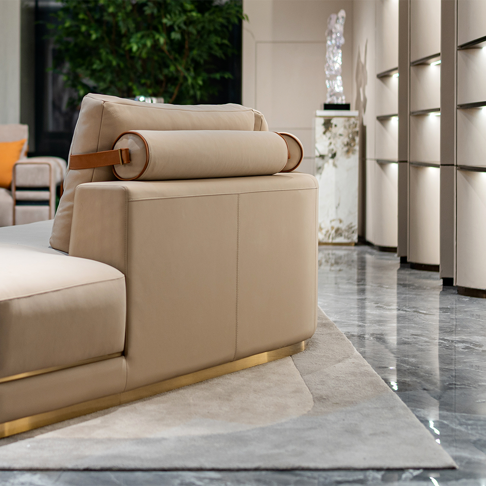 ANCIENT Italian Light Luxury Leather Sofa Modern High-end Living Room Original Three Seat Wooden Sofa living room sofas