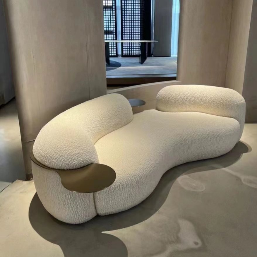 Modern light luxury fashion lamb fleece Italian arc three-person living room sofa