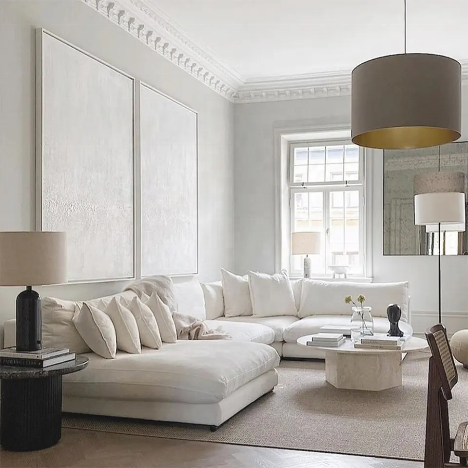 Zhida Modern large soft nordic sofa set Sweef living room furniture white couch u shaped fabric modular sectional sofa