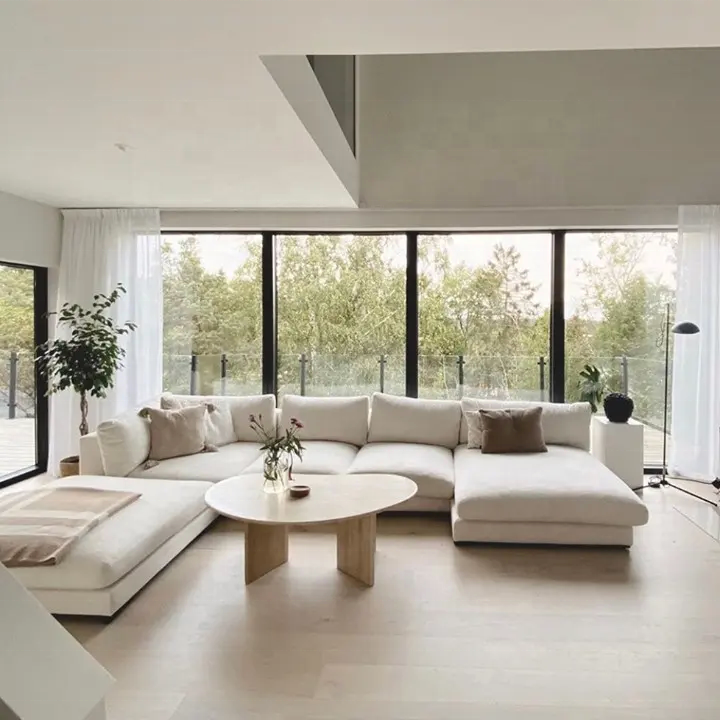Zhida Modern large soft nordic sofa set Sweef living room furniture white couch u shaped fabric modular sectional sofa