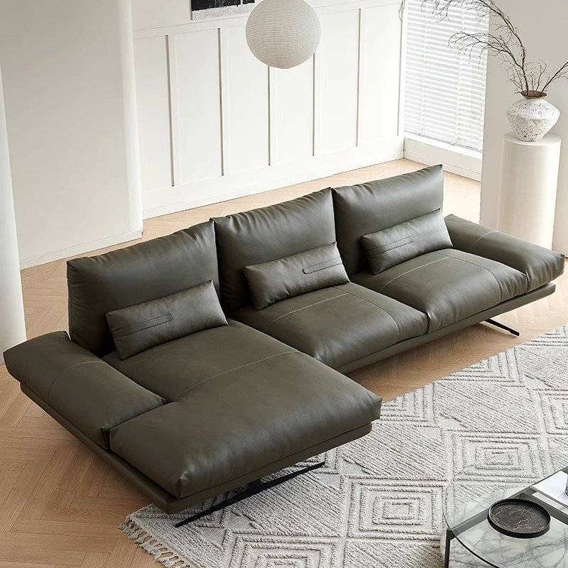 Italian top layer cowhide sofa high-end villa living room minimalist leather beancurd block shaped down sofa