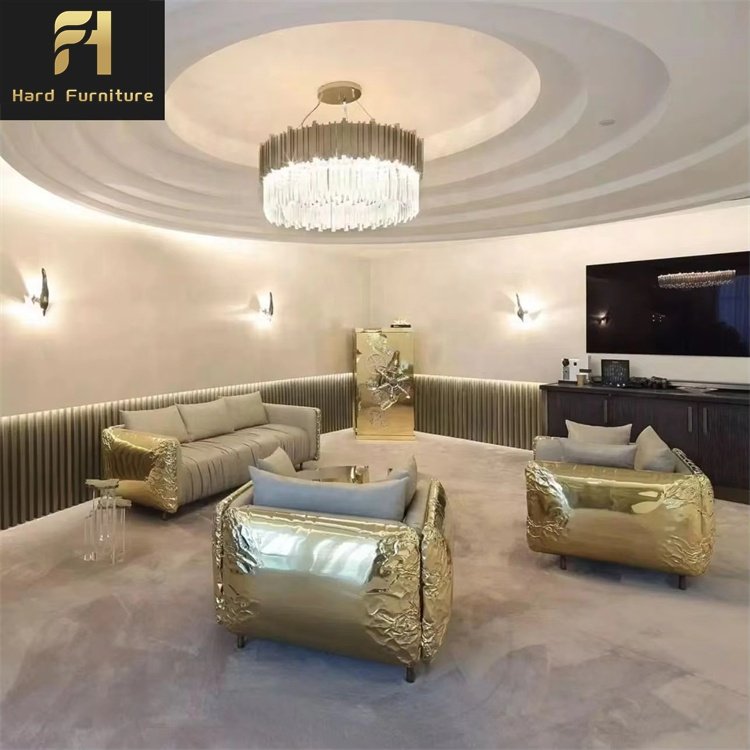 Luxury Leather Sectional Customize Gold Sofa Set Furniture Comfortable Living Room Sofa