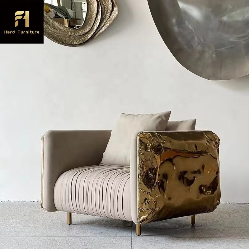 Luxury Leather Sectional Customize Gold Sofa Set Furniture Comfortable Living Room Sofa