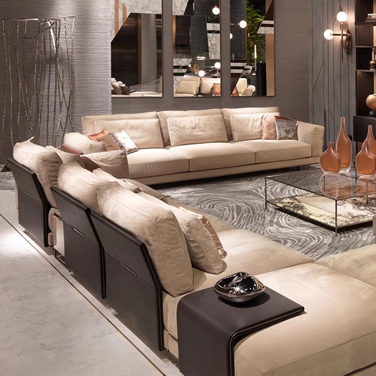 Latest Designs High End Modern Style Sectional Couches Velvet L Shape 7 Seater Sofa Set Luxury Furniture Couch Living Room Sofa