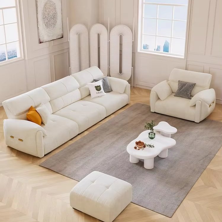 Light luxury white leather sofa Simple modern Elephant Ear Hotel Villa newly designed living room sofa