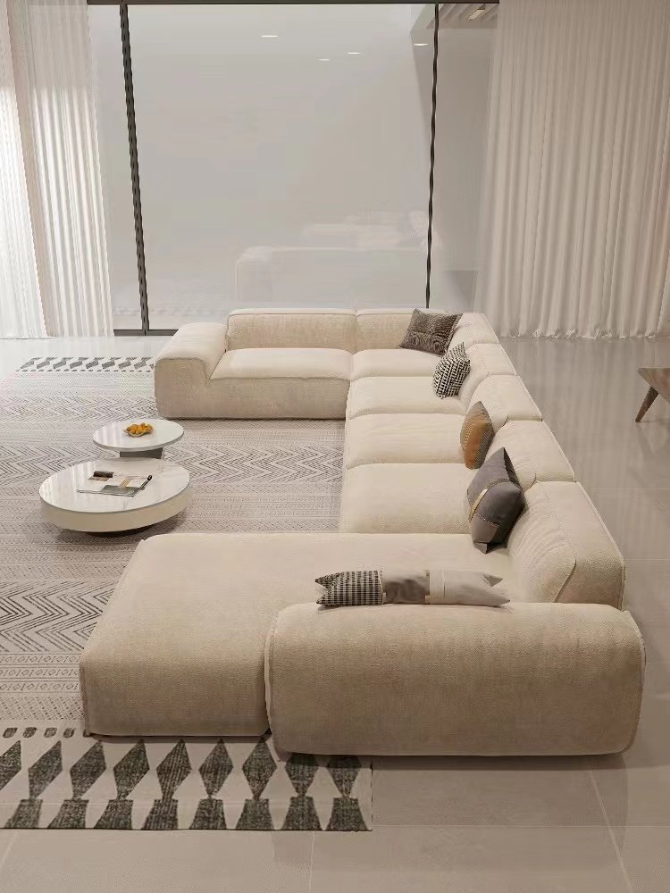 Big black cow sofa, straight row, large combination, frosted cloth, technology cloth, corner, large living room, fabric sofa