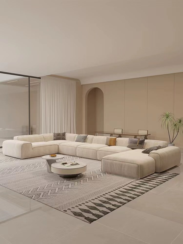Big black cow sofa, straight row, large combination, frosted cloth, technology cloth, corner, large living room, fabric sofa