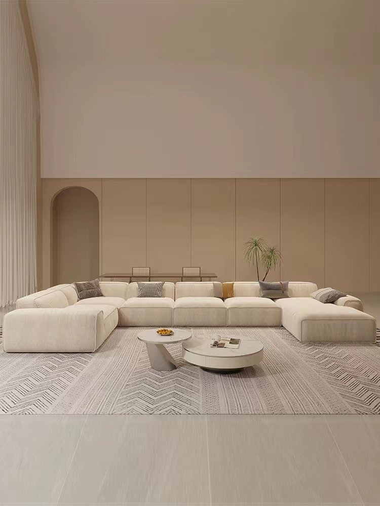 Big black cow sofa, straight row, large combination, frosted cloth, technology cloth, corner, large living room, fabric sofa