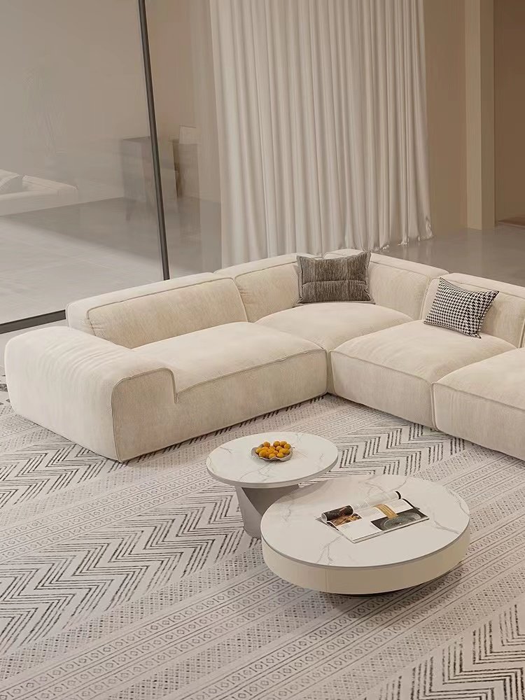 Big black cow sofa, straight row, large combination, frosted cloth, technology cloth, corner, large living room, fabric sofa