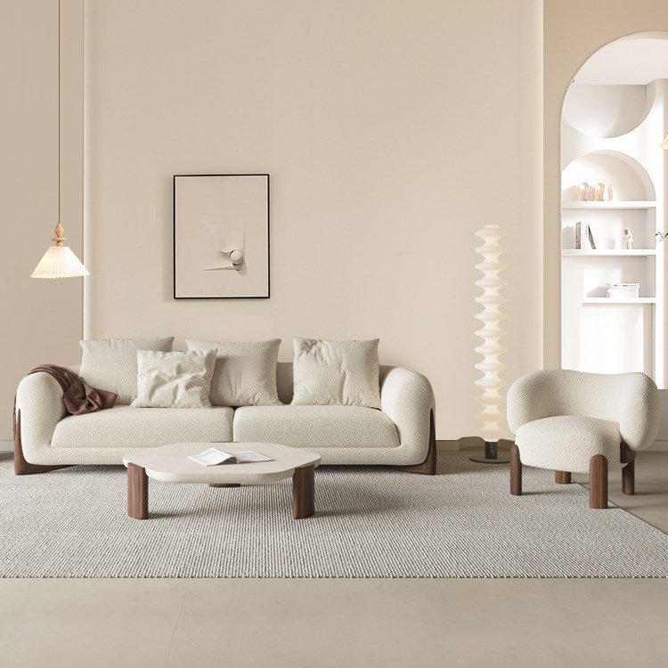 Modern Style Simple Living Room Modern Luxury White Casual Wooden Leg Sofa Set Furniture Casual Suite Sofa Couch