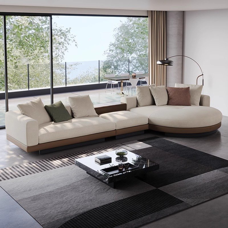 Head layer cowhide Connery straight sofa for three people, light luxury leather, modern and minimalist living room sofa