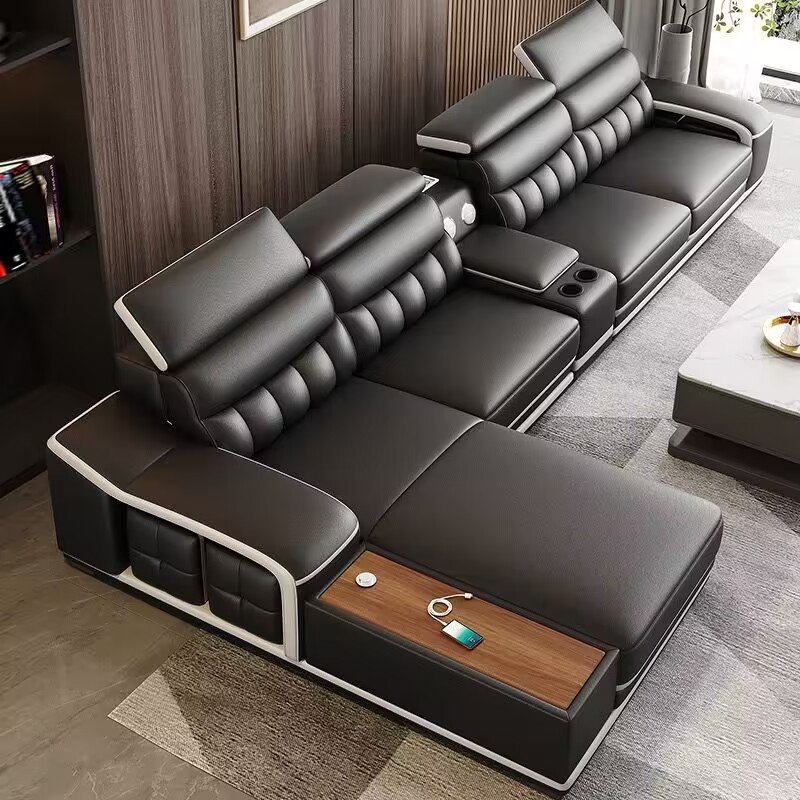 Microfiber Fabric sofa sectional USB charging audio black living room sofas Furniture sets modern American style lounges sofa