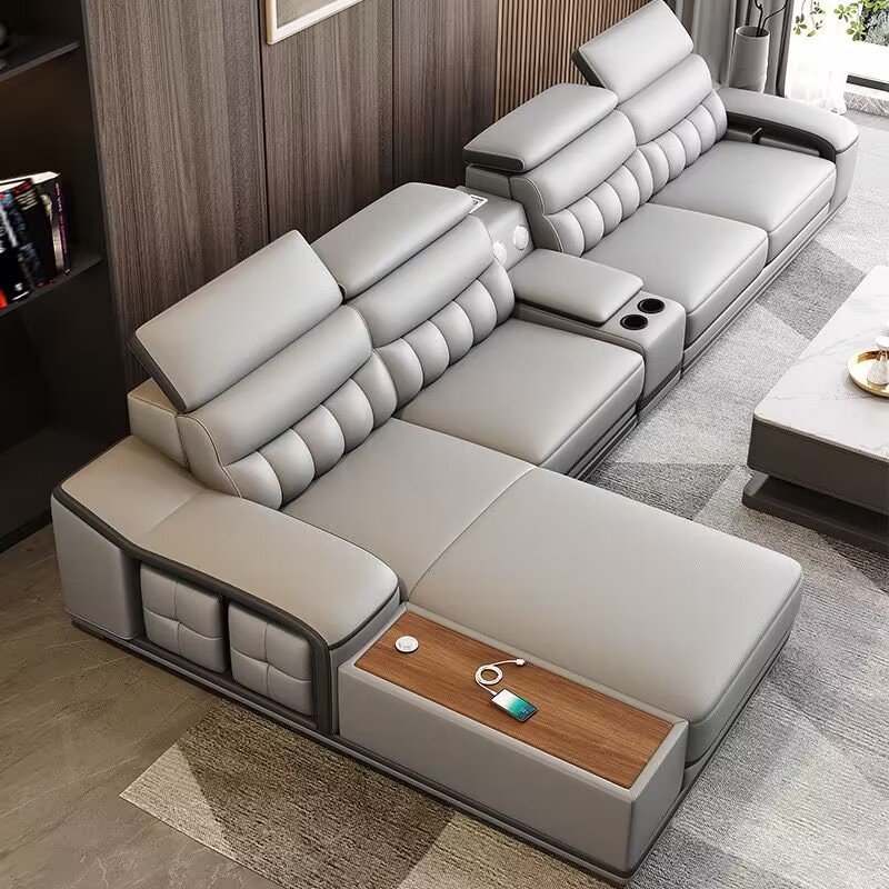 Microfiber Fabric sofa sectional USB charging audio black living room sofas Furniture sets modern American style lounges sofa