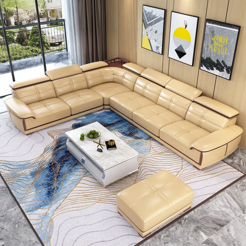 modern designs genuine leather sofa set furniture U shaped living room furniture sectional sofa