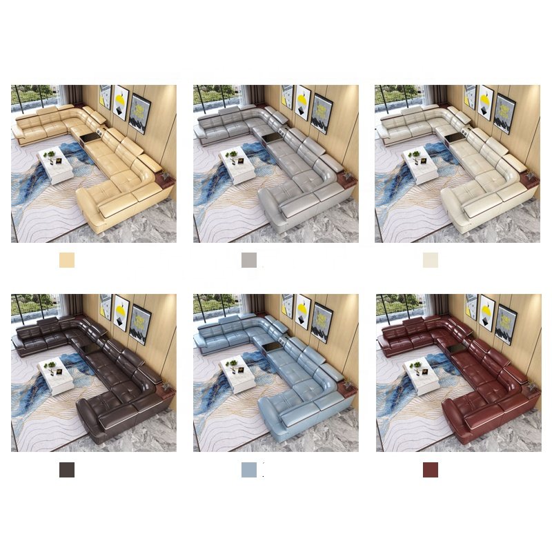 modern designs genuine leather sofa set furniture U shaped living room furniture sectional sofa
