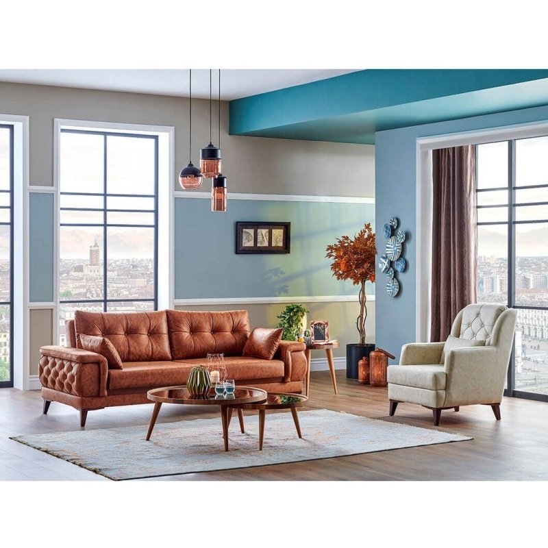 Modern functional hygienic furniture economic durable comfortable PU leather living room sofa couch armchair set (iDER LIMUS)