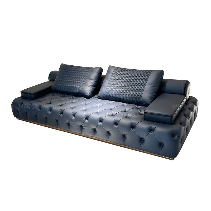 MO LAN Light luxury leather art solid wood Italian trio combination postmodern large apartment living room sofa