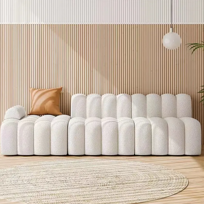 Fabric sofa small apartment sofa living room shaped no armrest module light luxury cream living room sofa