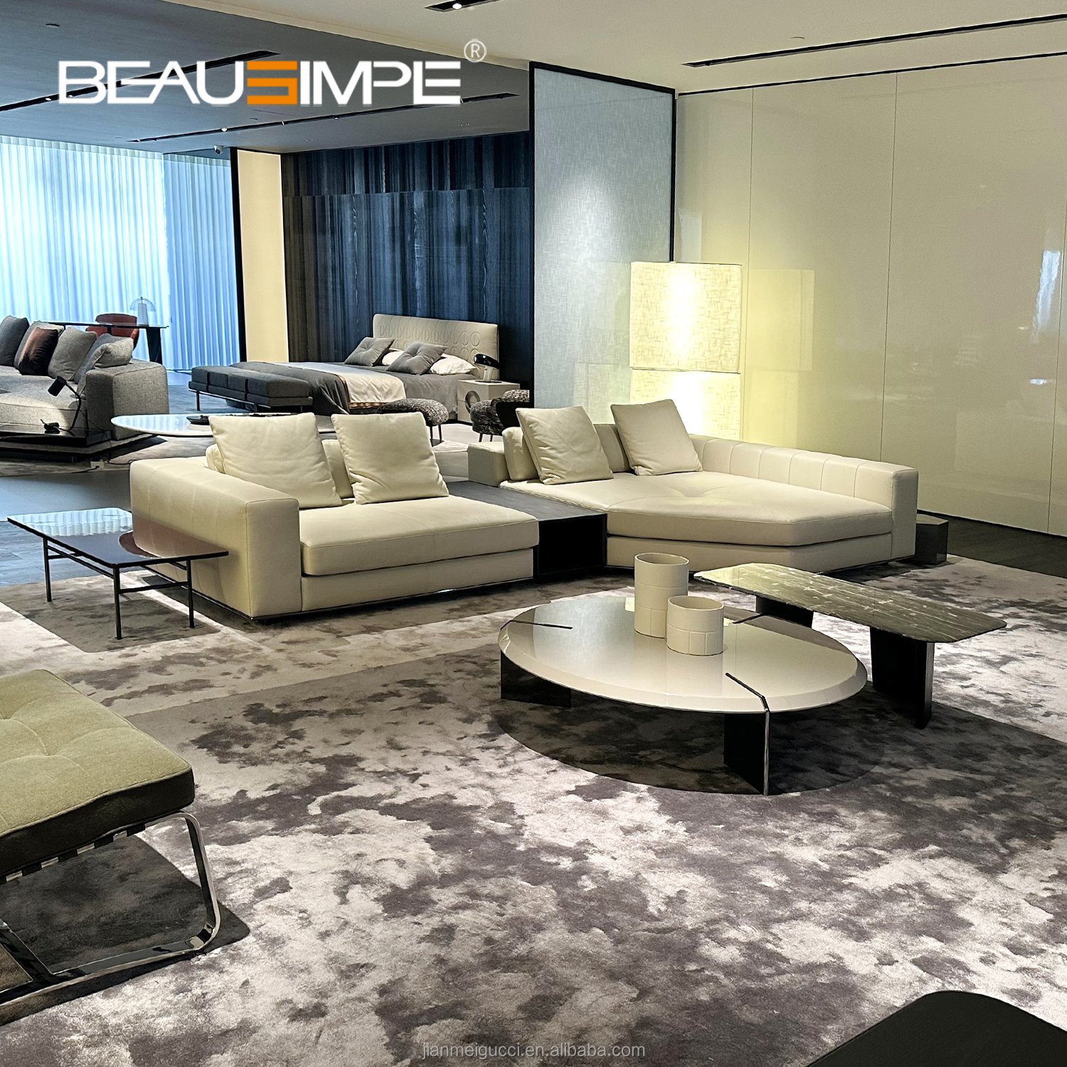 Freeman Italian Sofa Minimal Full Leather High End Villa Couch Living Room Sofas Furniture Collection Corner Combination Sofa