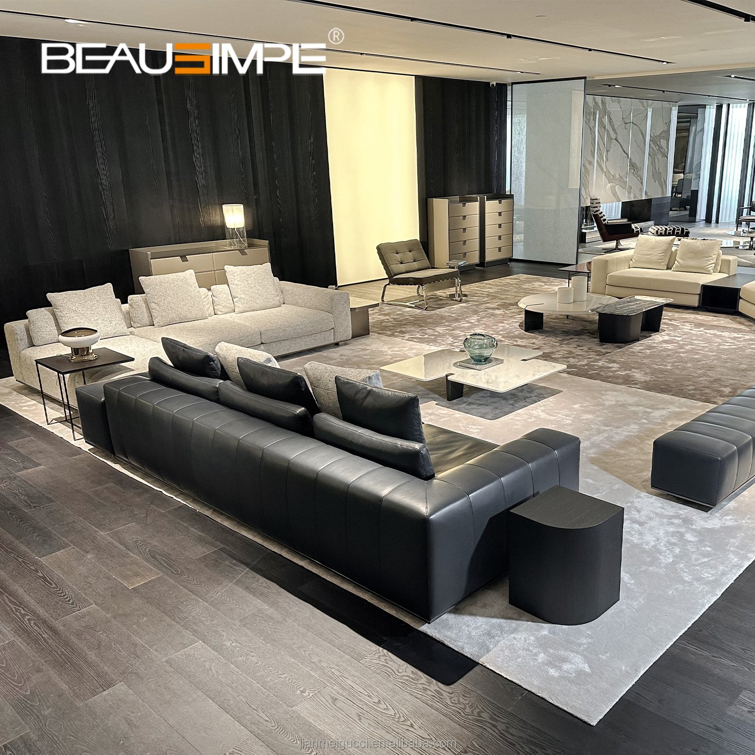 Freeman Italian Sofa Minimal Full Leather High End Villa Couch Living Room Sofas Furniture Collection Corner Combination Sofa