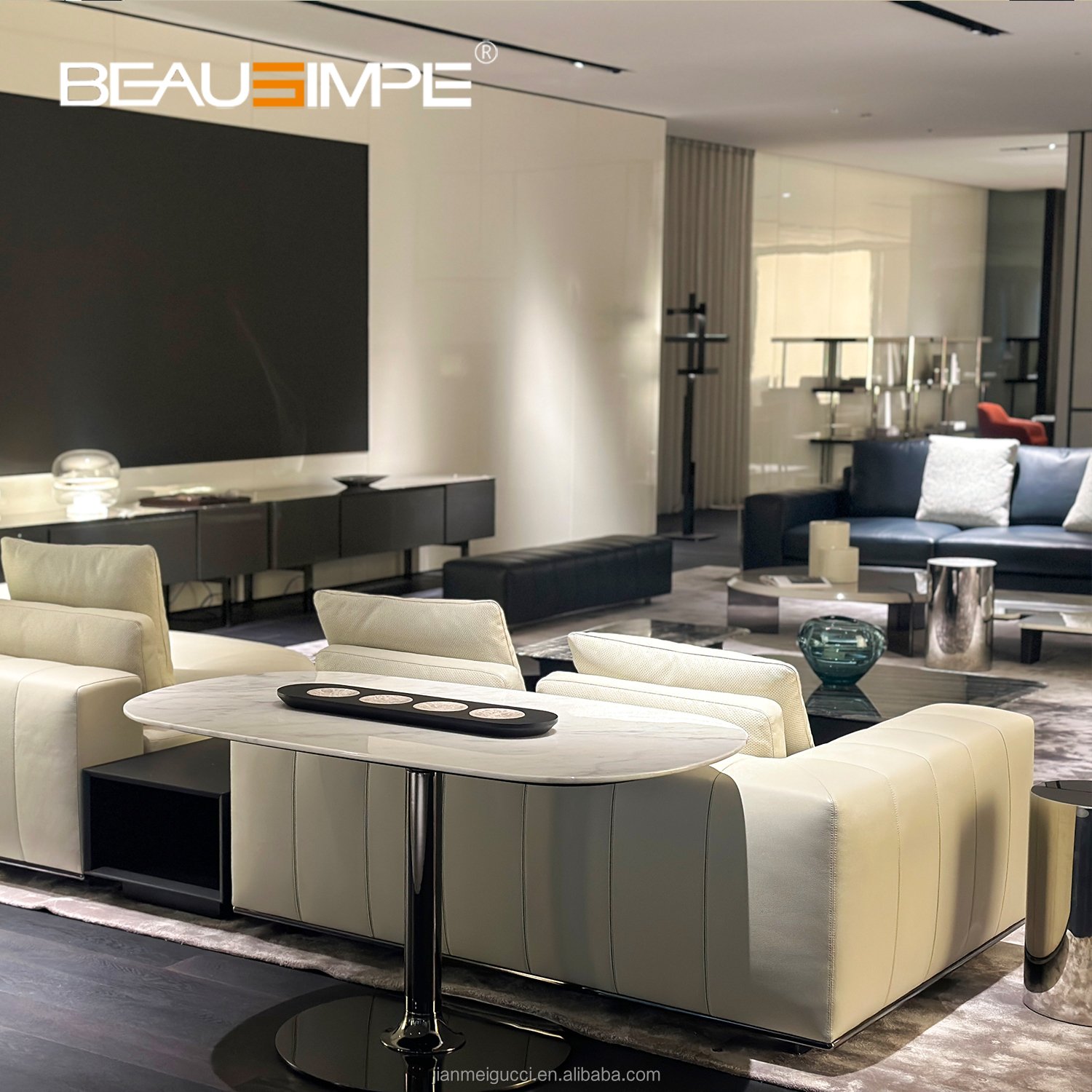 Freeman Italian Sofa Minimal Full Leather High End Villa Couch Living Room Sofas Furniture Collection Corner Combination Sofa