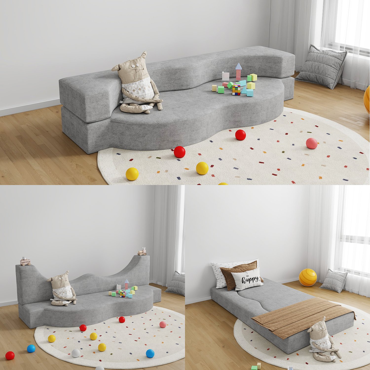 European Design Curved Couch Teddy Gray Sofa Set Furniture Semi Circle Modern Micro-suede fabric Design Living Room Sofa