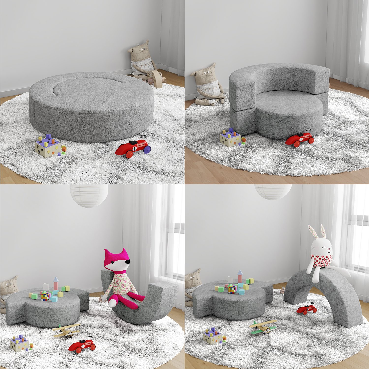 European Design Curved Couch Teddy Gray Sofa Set Furniture Semi Circle Modern Micro-suede fabric Design Living Room Sofa