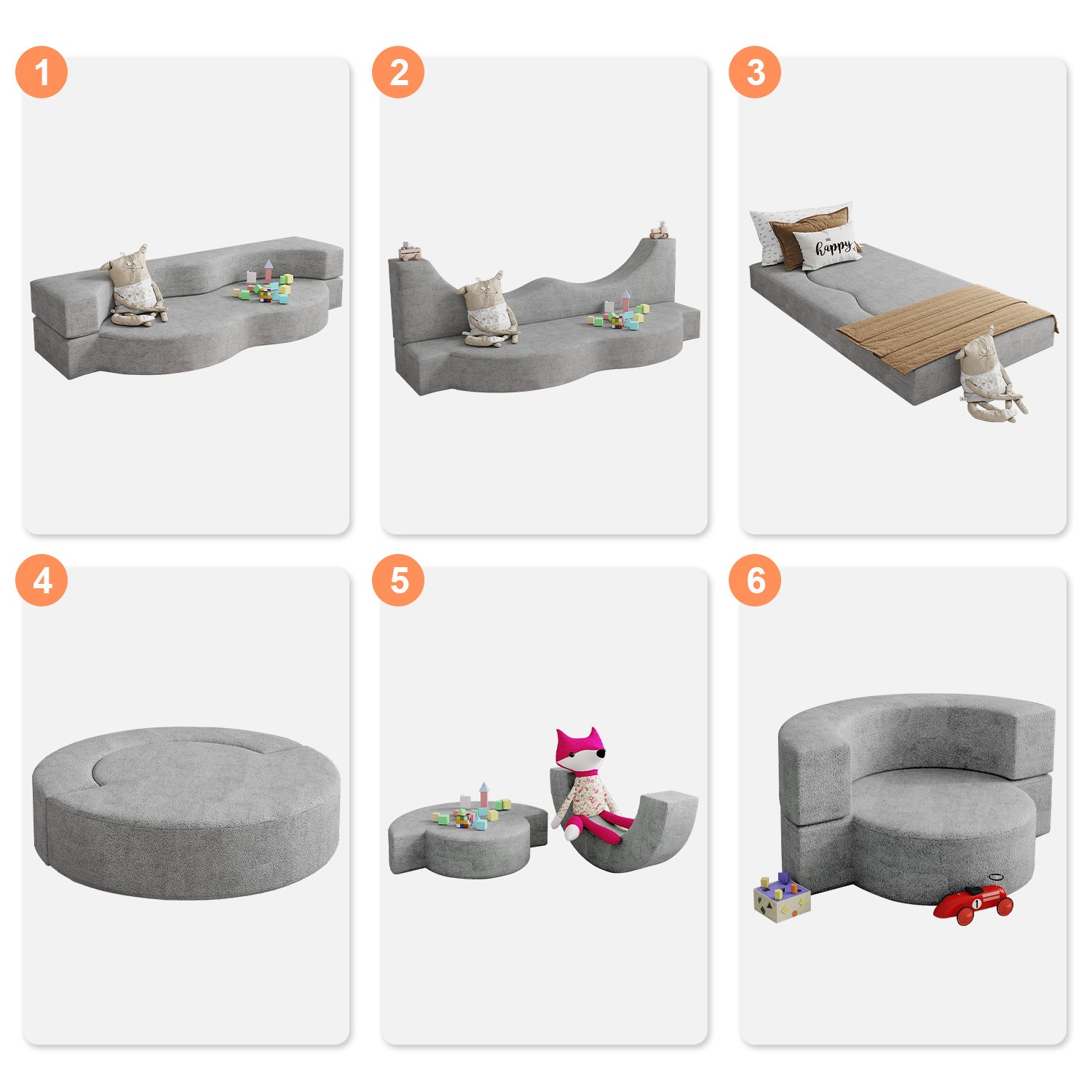 European Design Curved Couch Teddy Gray Sofa Set Furniture Semi Circle Modern Micro-suede fabric Design Living Room Sofa