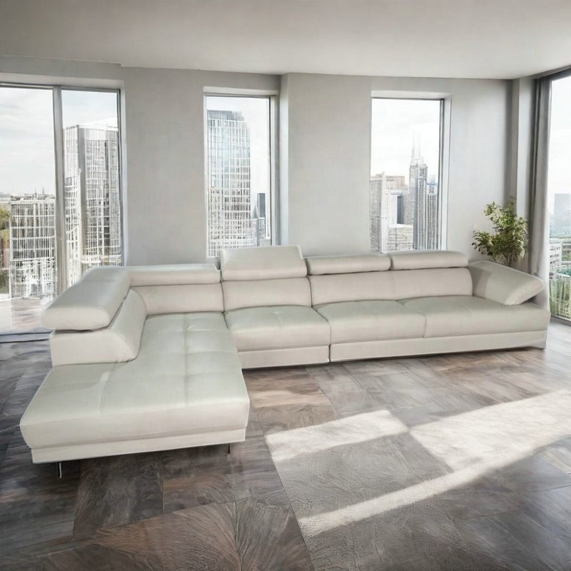 Nordic L Shaped Genuine Leather Living Room Sofa Set Solid Wood Frame for Home Furniture