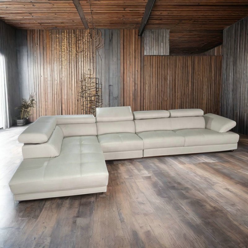 Nordic L Shaped Genuine Leather Living Room Sofa Set Solid Wood Frame for Home Furniture
